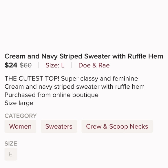 Cream Striped Sweater with Ruffle Chambray Hem - Picture 5 of 5